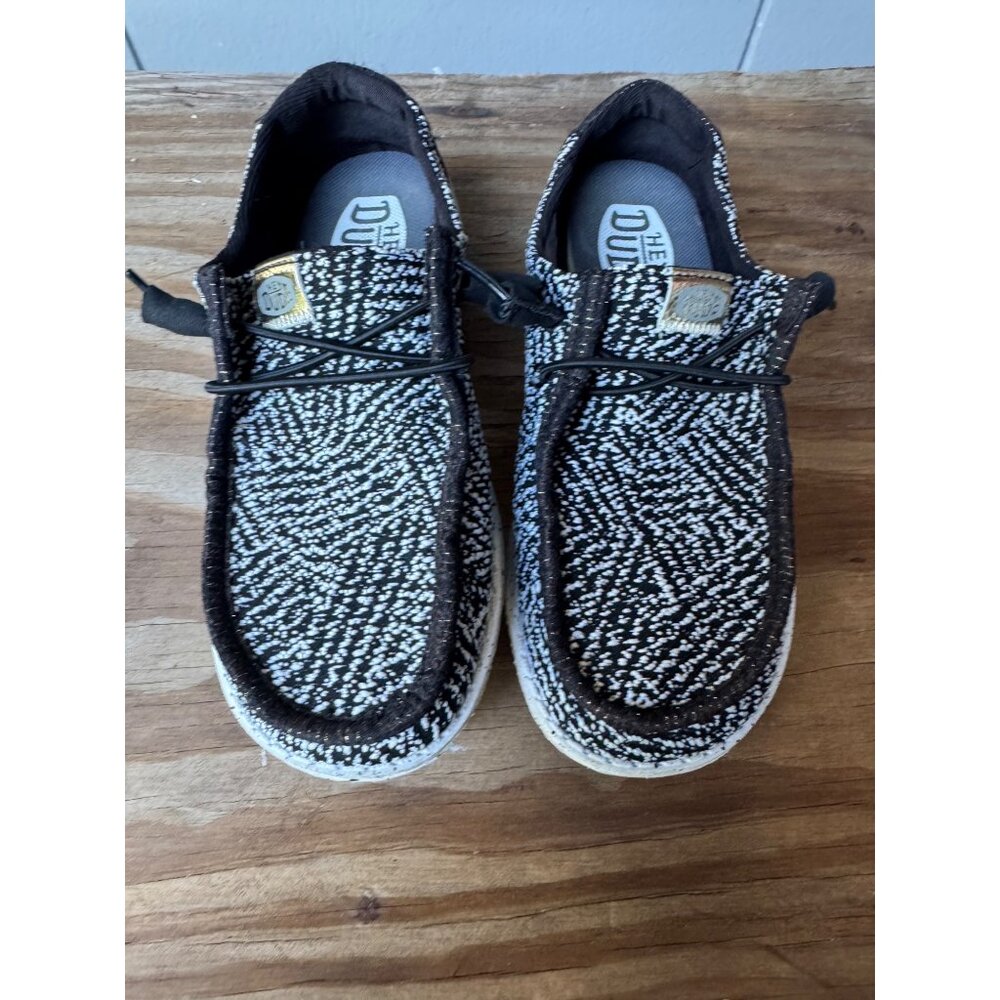 Hey Dude Wendy Woven Zig Zag Black White Slip On Shoes Womens 6